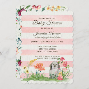 Striped Woodland Lop Ear Rabbit Girl Baby Shower Invitation