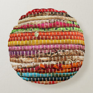 Striped Woven fabric rope weave natural Round Cushion