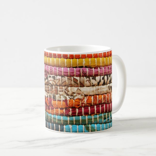 Striped Woven fabric weave look natural colourful Coffee Mug (Front Right)