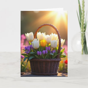 Striped Woven Flower Basket Card