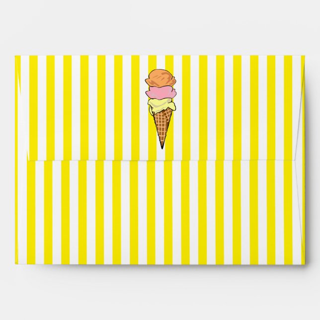 Striped Yellow and White Ice Cream Cone Envelopes (Back (Top Flap))