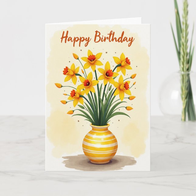 Striped Yellow Bloom Vase Card (Front)