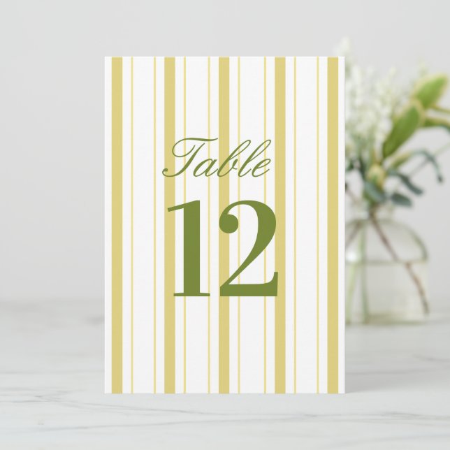 Striped Yellow & Green Wedding Table Number (Standing Front)