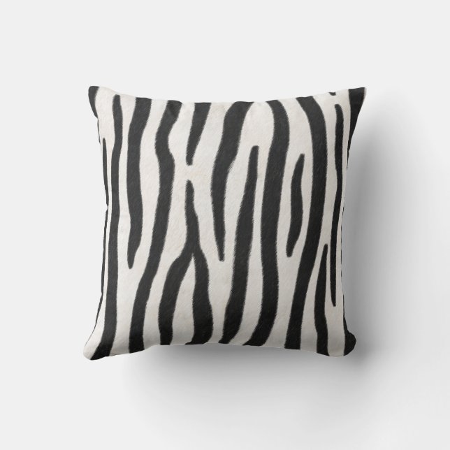 Striped.Zebra Fur Realistic Exotic Animal Print Cushion (Back)