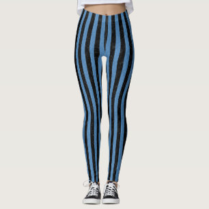 STRIPES1 BLACK MARBLE & BLUE COLORED PENCIL LEGGINGS