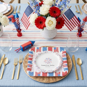 Stripes 4th July Flag Bunting Baby Shower Paper Plate
