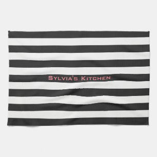STRIPES adjustable Black with Name Tea Towel