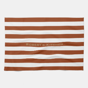 STRIPES adjustable Brown with Name Tea Towel