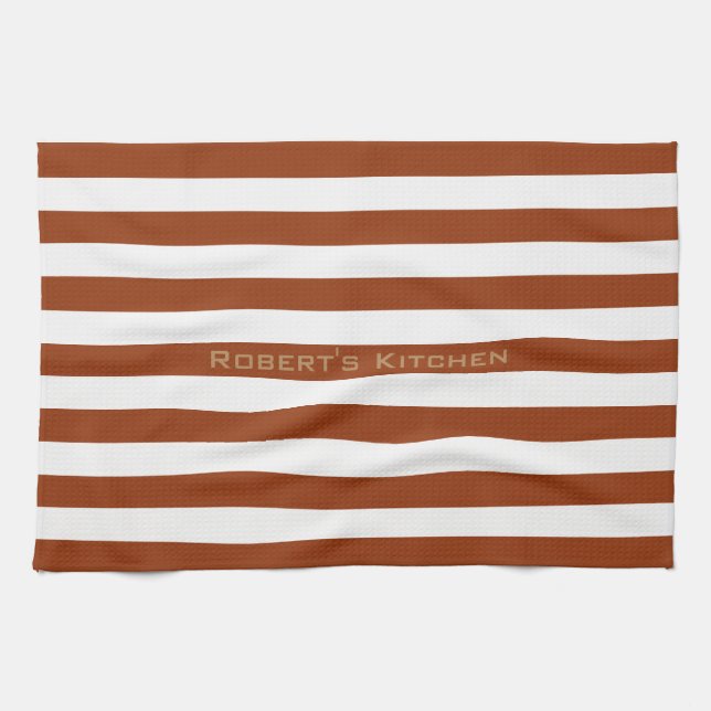 STRIPES adjustable Brown with Name Tea Towel (Horizontal)
