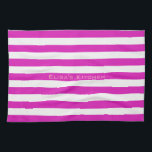 STRIPES adjustable Pink with Name Tea Towel<br><div class="desc">Horizontal stripes against white. White lines can be recolored - feel free to play with the background colour to create new effects! Your own text/name can be modified in all ways.</div>
