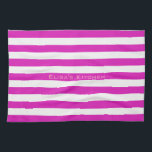 STRIPES adjustable Pink with Name Tea Towel<br><div class="desc">Horizontal stripes against white. White lines can be recolored - feel free to play with the background colour to create new effects! Your own text/name can be modified in all ways.</div>