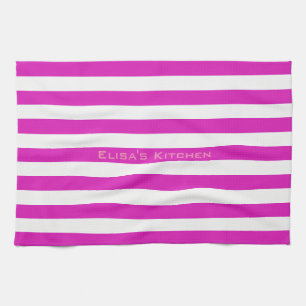 STRIPES adjustable Pink with Name Tea Towel