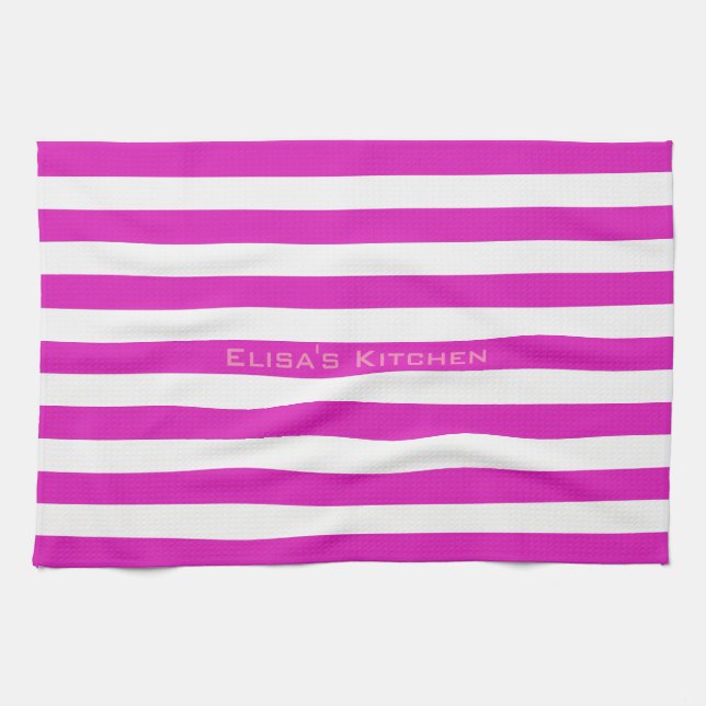 STRIPES adjustable Pink with Name Tea Towel (Horizontal)