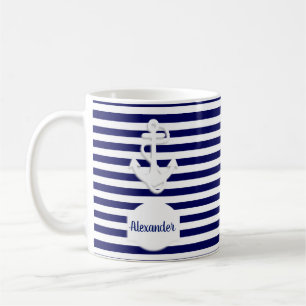 Stripes & Anchor Monogram Custom Coffee Mug