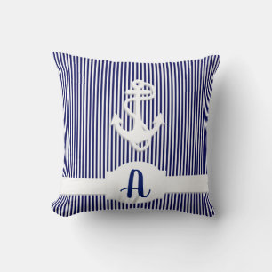 Stripes & Anchor Monogram Custom Cushion