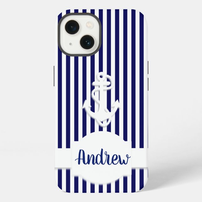 Stripes & Anchor Monogram Custom iPhone Case (Back)