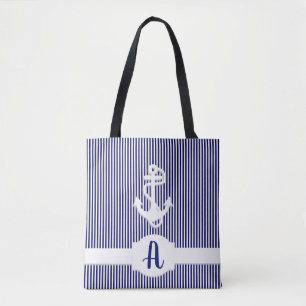 Stripes & Anchor Monogram Custom Tote Bag
