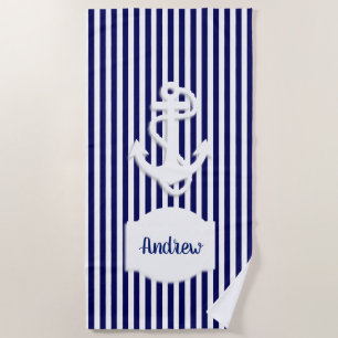 Stripes & Anchor Monogram or Name Custom Beach Towel