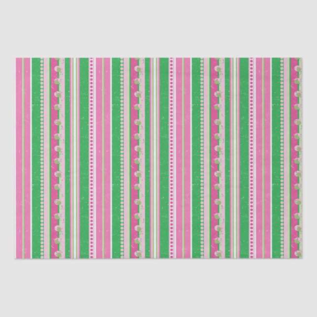 Stripes and Abstract Planets, Rose Pink and Green Tissue Paper (Front)