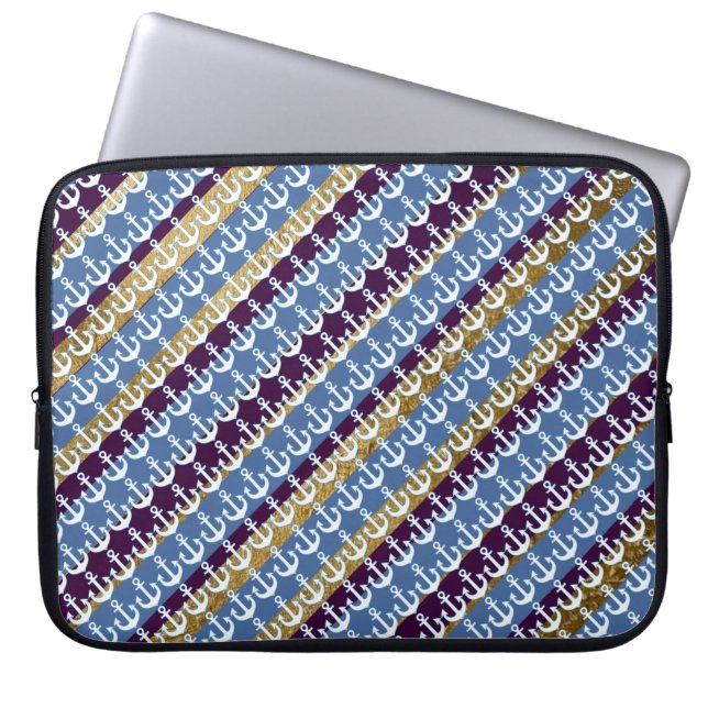 stripes and anchors pattern laptop sleeve (Front)