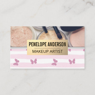 Stripes and Butterfly Makeup Palette and Brushes Business Card