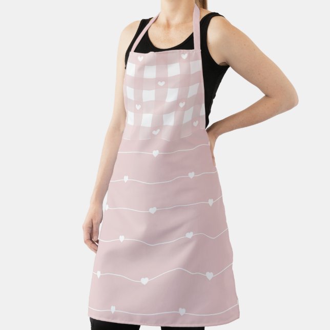 Stripes and Chequered Hearts Pattern Apron (Insitu)
