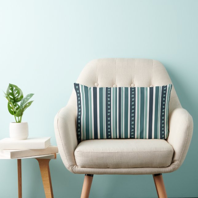 Stripes and Crosses in blue and green Lumbar Cushion (Chair)