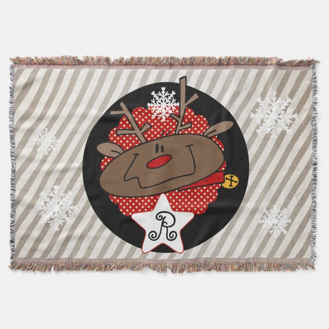Stripes and Dots Reindeer Holiday Throw (Front)