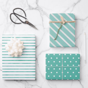Stripes and dots sea foam green summer wrapping paper sheet