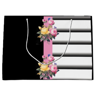 Stripes and Floral Print Large Gift Bag
