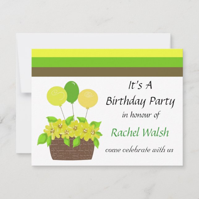 Stripes and Flowers Birthday Invitation (Front)