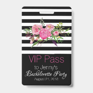 Stripes and Flowers Chic Bachelorette Party Badge ID Badge
