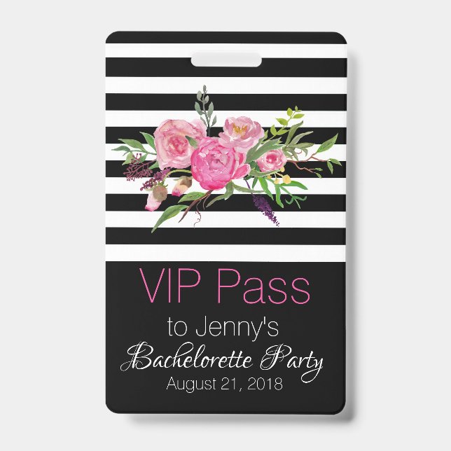 Stripes and Flowers Chic Bachelorette Party Badge ID Badge (Front)
