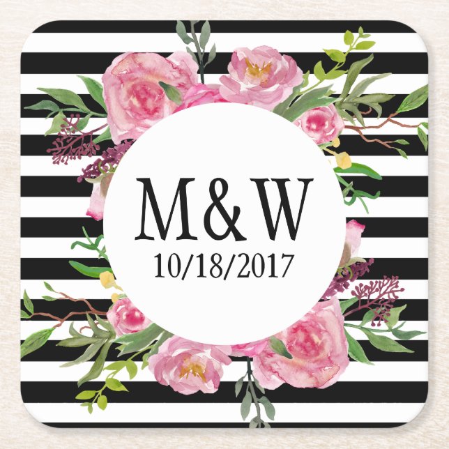 Stripes and Flowers Custom Paper Coasters (Front)