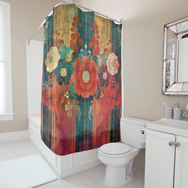 Stripes and Flowers Shower Curtain (In Situ)