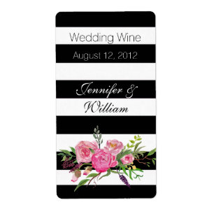 Stripes and Flowers Wedding Mini Wine Label