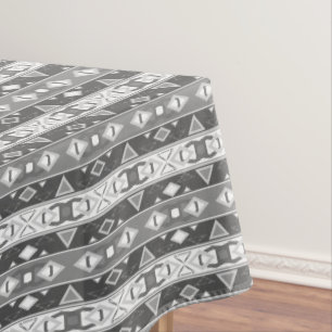 Stripes and geometric shapes gray white tablecloth