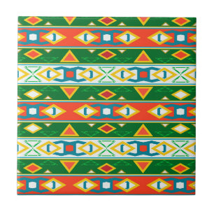 Stripes and geometric shapes green orange white ceramic tile