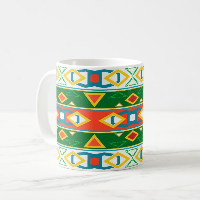 Stripes and geometric shapes green orange white  coffee mug (Front Left)