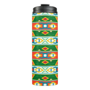 Stripes and geometric shapes green orange white  thermal tumbler