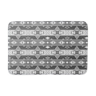 Stripes and geometric shapes grey white bath mat