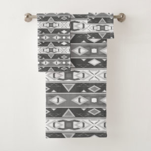 Stripes and geometric shapes grey white bath towel set