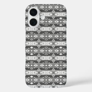 Stripes and geometric shapes grey white iPhone 16 case