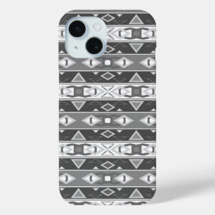 Stripes and geometric shapes grey white iPhone 15 case