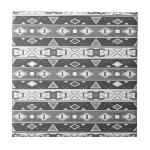 Stripes and geometric shapes grey white ceramic tile