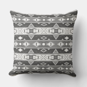 Stripes and geometric shapes grey white cushion
