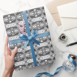 Stripes and geometric shapes grey white wrapping paper