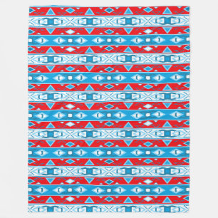 Stripes and geometric shapes of red blue white fleece blanket