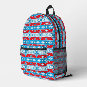 Stripes and geometric shapes of red blue white printed backpack