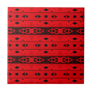 Stripes and geometric shapes red black ceramic tile